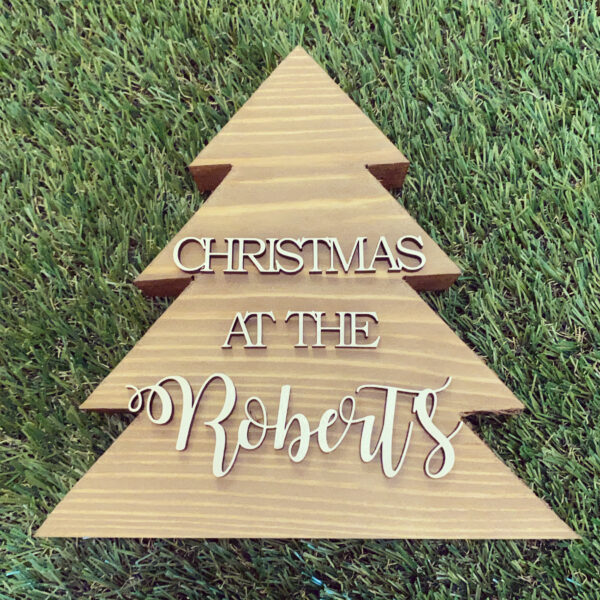 Solid Pine Free Standing Christmas Tree Decoration With Family Name