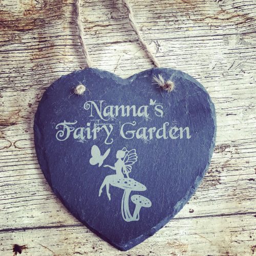 Slate heart fairy garden